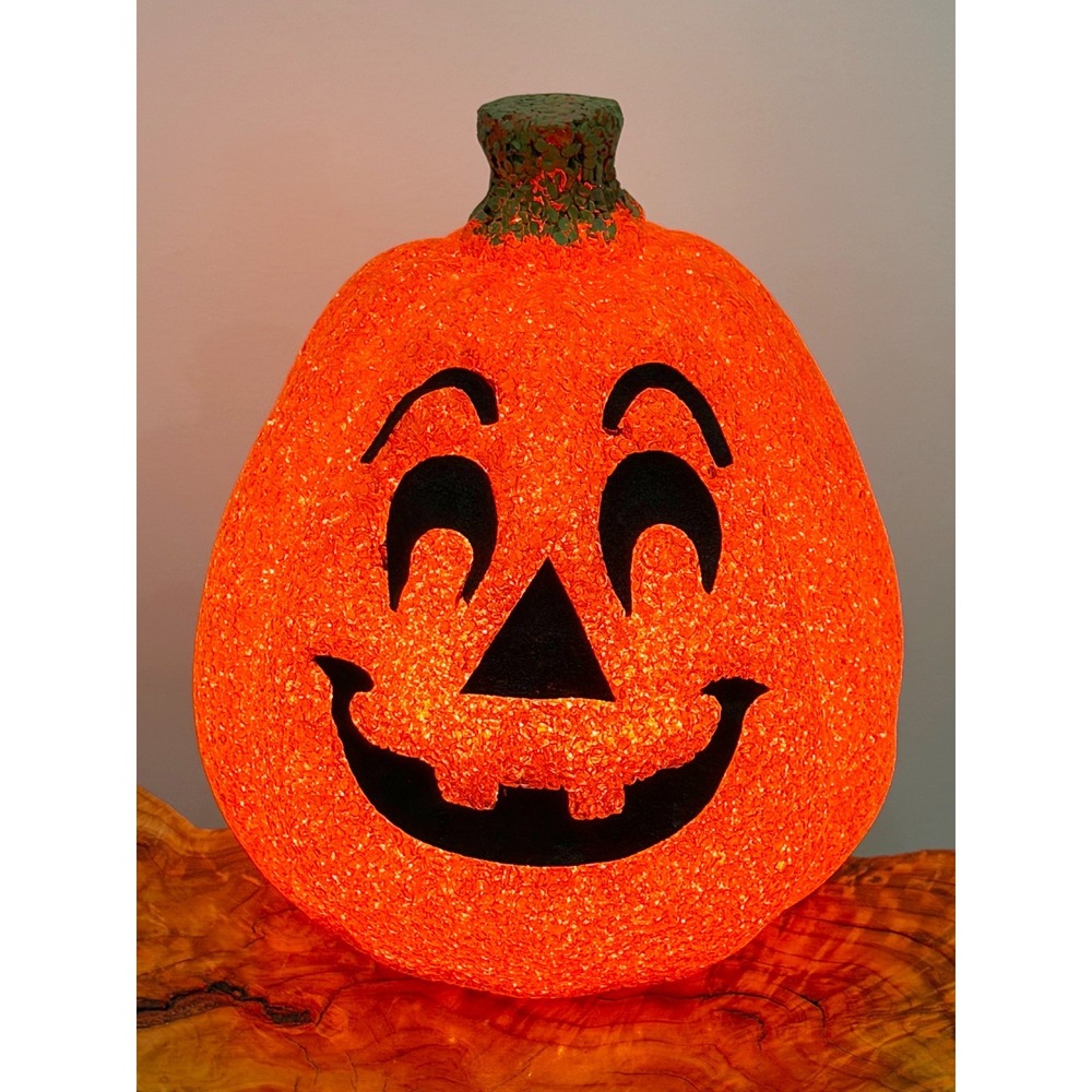 Vintage Melted Plastic Pumpkin 8.75" Light Up Jack O Lantern Smiling - Picture 2 of 7